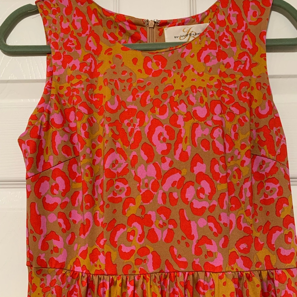 JB by Julie Brown Sleeveless Pink & Orange Patterned Midi Dress